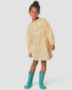 HEMA Kinderjurk regular fit rib bloemen lichtgeel (lichtgeel)