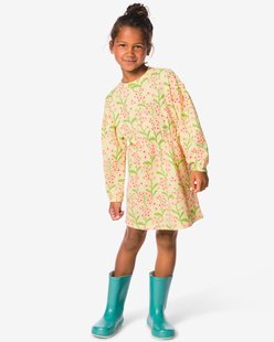 HEMA Kinderjurk regular fit rib bloemen lichtgeel (lichtgeel)