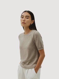 Damesblouse van babykasjmier met korte mouwen Crew Neck