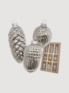 Handbeschilderde kerstornamenten Nuts &amp; Cones van antiek kwikglas, 9-delig