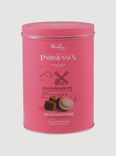 Doos met Franse cacaotruffels en frambozenmacarons