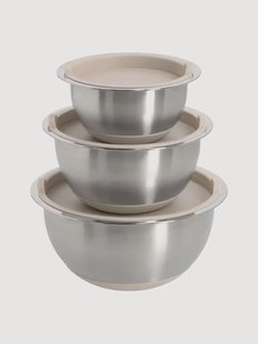 Schalen Vero van edelstaal met deksel, 3-delig