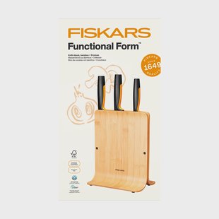 Fiskars Functional Form messenset met messenblok bamboe, 4 delen