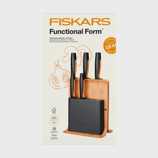 Fiskars Functional Form messenset met messenblok bamboe, 6 delig
