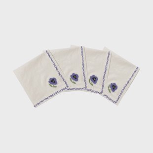 Pick a Poppy Madelen Möllard Pansy katoenen servet Blue, 4-pack, 45x45 cm