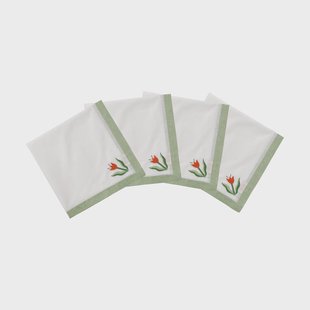 Pick a Poppy Madelen Möllard Tulip katoenen servet lichtgroen, 4-pack, 45x45 cm