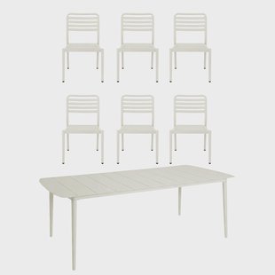 1898 Marsala eettafel 208x100 cm + Messina stoel 6 stuks, Gebroken wit