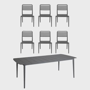 1898 Marsala eettafel 208x100 cm + Messina stoel 6 stuks, Antraciet