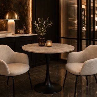 Marly ronde eettafel keramiek bruin - Ø90x75 cm