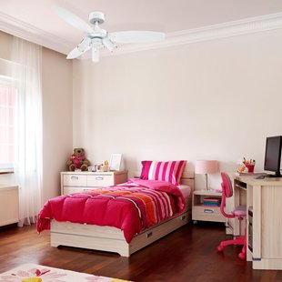 Ventilator met verlichting Jet Plus, 3-lamps, wit/hout, Westinghouse - Woonkamer - Industrieel