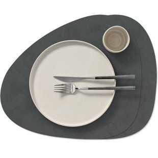 LIND DNA LIND DNA Placemats Nupo - Leer - Anthracite - Curved - 44 x 37 cm - 2 Stuks