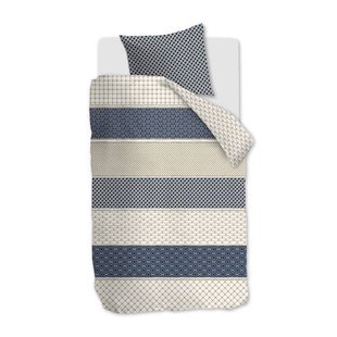 Riviera Maison Ropes katoenen grafische 1-persoons dekbedovertrek 140x220 cm - blauw
