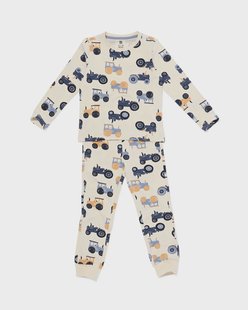 HEMA Kinderpyjama tractors met poppenpyjama gebroken wit (gebroken wit)