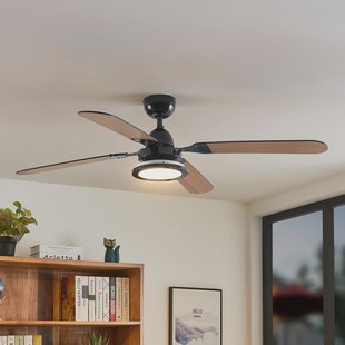 Tedric LED plafondventilator, zwart, stil, 133 cm - Lucande - Woonkamer - Vintage / Retro - Metaal