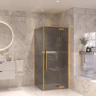 Douchecabine Sanivo Vigo Met Vast Paneel Rookglas Met Montagesets Geborsteld Messing Goud (Alle maten)