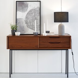 Wandtafel met 1 deur, 2 lades, notenhoutfineer, NOYETO