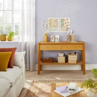 Geslepen en gefineerde eikenhouten console, 2 lades, Adelita