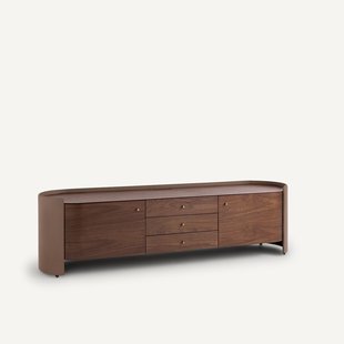 Hifi-TV-meubel in notenhoutfineer en leer, Firmo