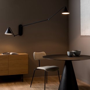 Scharnierende wandlamp met dubbele arm XL, Moke