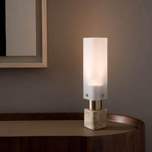 Lamp van glas en travertijn, Strozzi, ontwerp Emmanuel Gallina