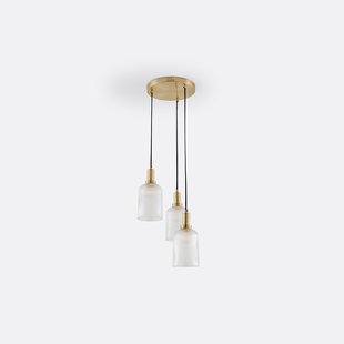 Hanglamp in messing en geribbeld glas, Bogota