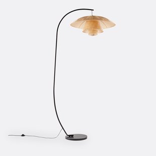 Boogvormige staande lamp in staal en rotan, Lola