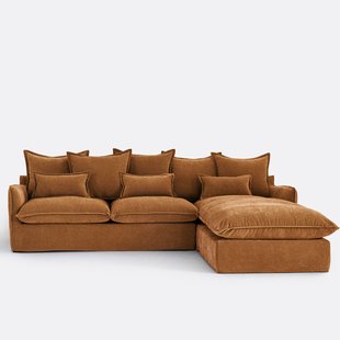 Hoekbank rechts, omvormbaar, met afneembare hoezen, 4-zits, in gemêleerd polyester, ODNA