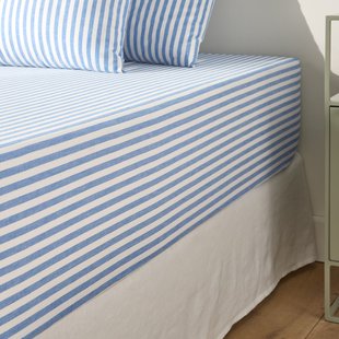 Hoeslaken katoen rand 30 cm, Soizic blauw