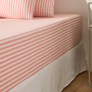Hoeslaken in katoen rand 30 cm, Soizic koraal