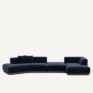 Open bank met hoek rechts met chenille fluwelen voetensteun, JACOPO