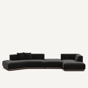 Open bank met hoek rechts met chenille fluwelen voetensteun, JACOPO