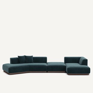 Open bank met hoek rechts met chenille fluwelen voetensteun, JACOPO