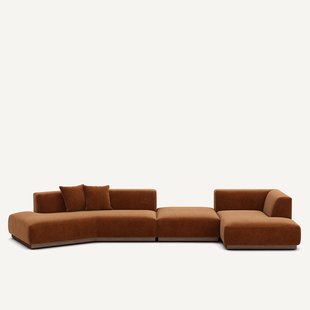 Open bank met hoek rechts met chenille fluwelen voetensteun, JACOPO