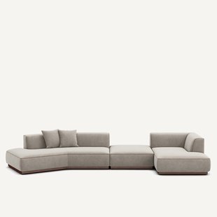 Open bank met hoek rechts met chenille fluwelen voetensteun, JACOPO