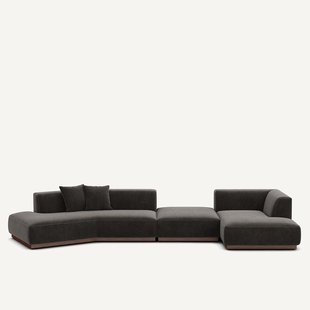 Open bank met hoek rechts met chenille fluwelen voetensteun, JACOPO