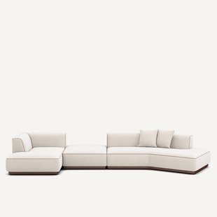 Open bank met hoek links met chenille fluwelen voetensteun, JACOPO