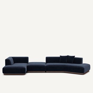 Open bank met hoek links met chenille fluwelen voetensteun, JACOPO