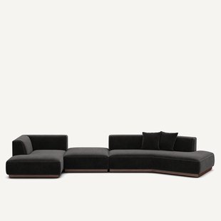 Open bank met hoek links met chenille fluwelen voetensteun, JACOPO