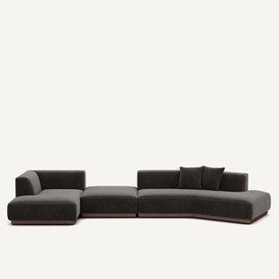 Open bank met hoek links met chenille fluwelen voetensteun, JACOPO