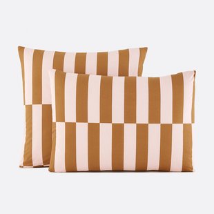 Kussensloop in 50% gerecycled katoen, geometrische print, TABAKA CARAMEL