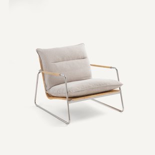 Fauteuil van staal en gevlochten rotan, gemêleerd katoenen kussen, SVEN