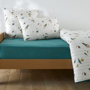Hoeslaken voor kinderen, 30% gerecycled gewassen katoen, 25 cm kap, raketprint, EGOR
