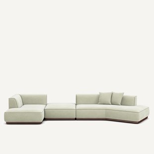 Open bank met hoek links met voetensteun in stonewashed fluweel, JACOPO