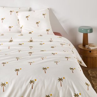 Bedset 30% gerecycled katoen, vierkant kussensloop, palmboomprint, PARADELA
