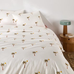 Bedset 30% gerecycled katoen, rechthoekige kussensloop, palmboomprint, PARADELA