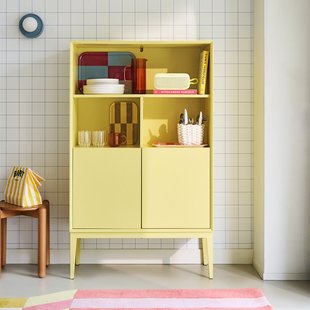 Boekenkast, mat lak, 2 deuren, 3 nissen, PICKITO