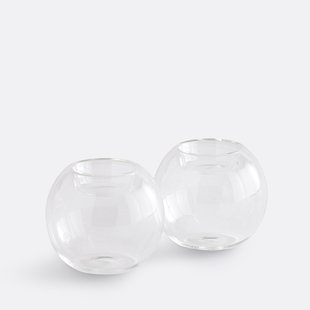 Set van 2 kandelaars van transparant glas, hoogte 7,5 cm, OVIA