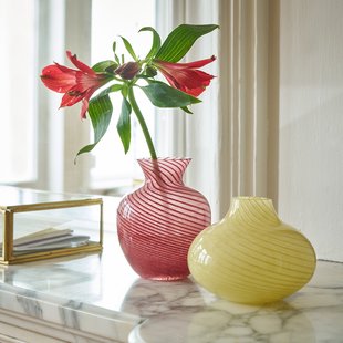 Vaas in roze gestreept glas, hoogte 10,2 cm, MARLIA