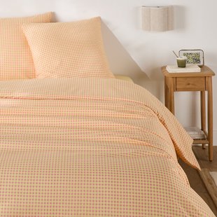 Beddengoed 30% gerecycled katoen, vierkante kussensloop, geruit, LESIA