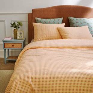 30% gerecycled katoenen beddengoedset, rechthoekige kussensloop, ruitjesprint, LESIA
